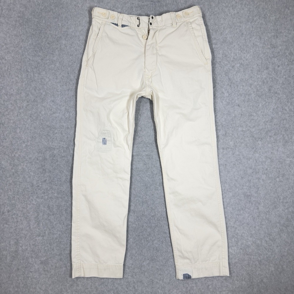 UNIQUE Diesel Jeans Mens 28x29 White Chino Pants‎ Distressed Patched Button Fly